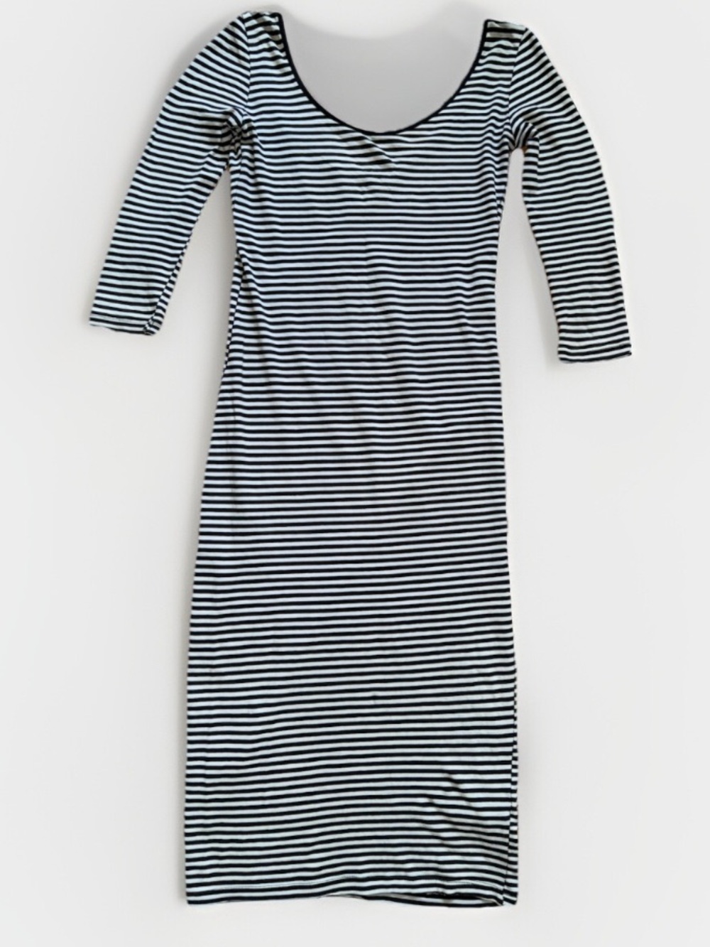Women Sz S Striped Dress Midi Stretchy Fitted Skinny Cotton Blend Bodycon